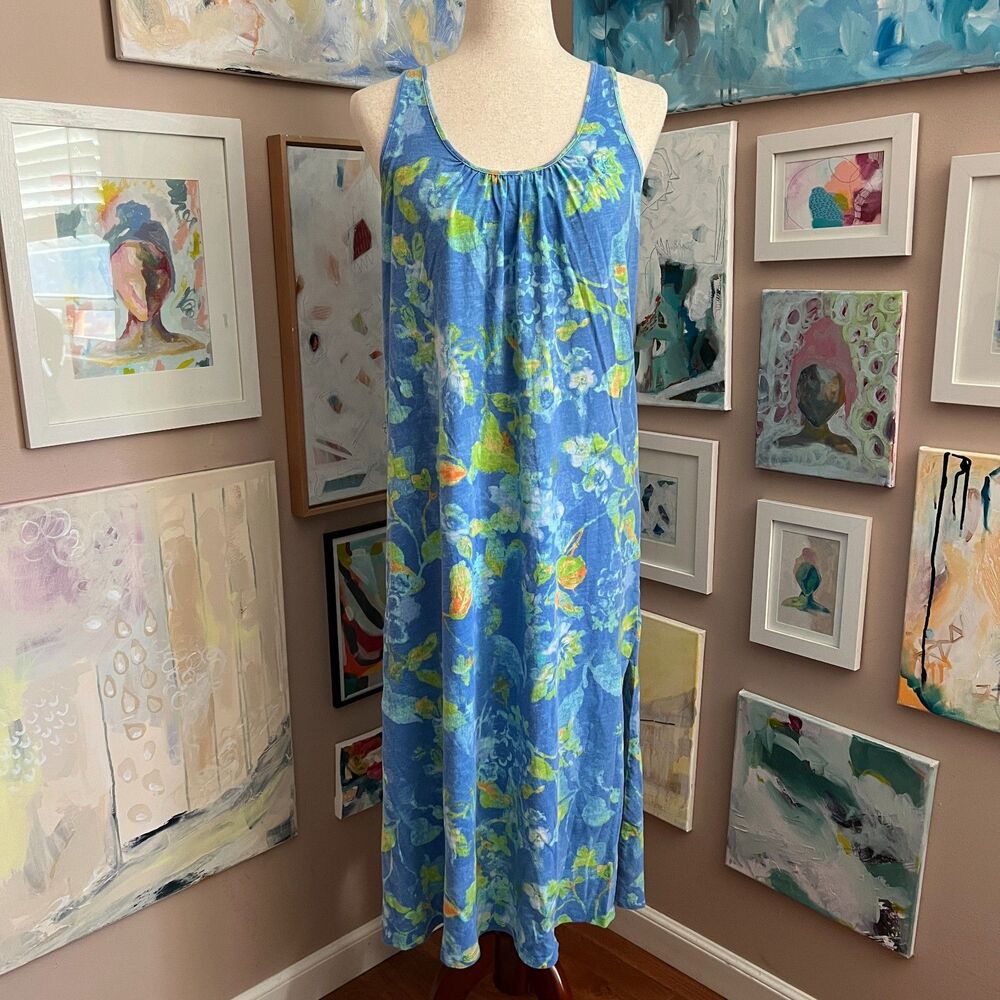Lauren Ralph Lauren Blue Floral Sleeveless Cotton‎ Midi Dress Vacation Size S